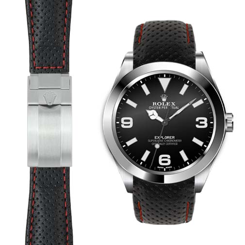 Curved End Leather Strap for Rolex Explorer I Deployant - Image 3