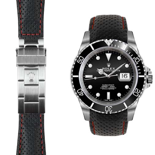 Curved End Leather Strap for Rolex Submariner Deployant - Image 3