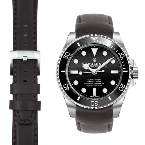 Curved End Leather Strap for Rolex Sub Ceramic No-Date with Tang Buckle - Image 11
