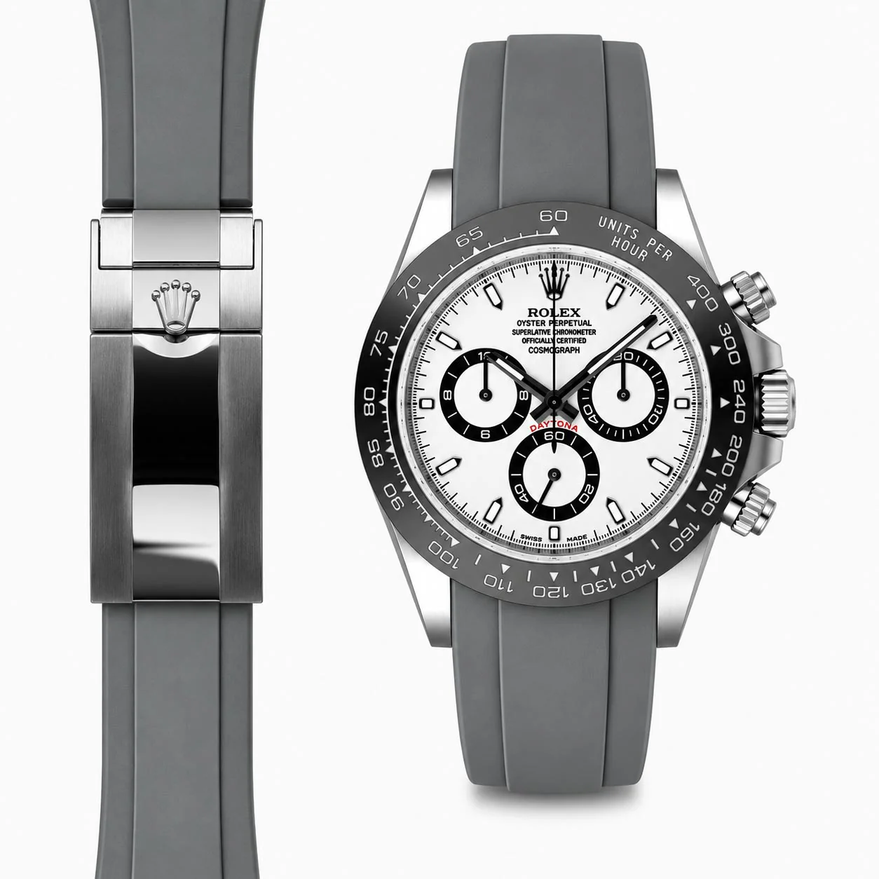 Curved End Rubber Strap for Rolex Ceramic Daytona Deployant - Image 7