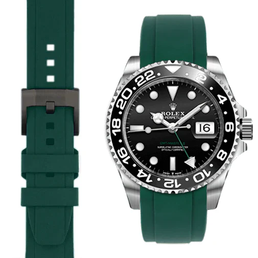 Curved End Rubber Strap for Rolex GMT Master II Ceramic with Tang Buckle - Image 48
