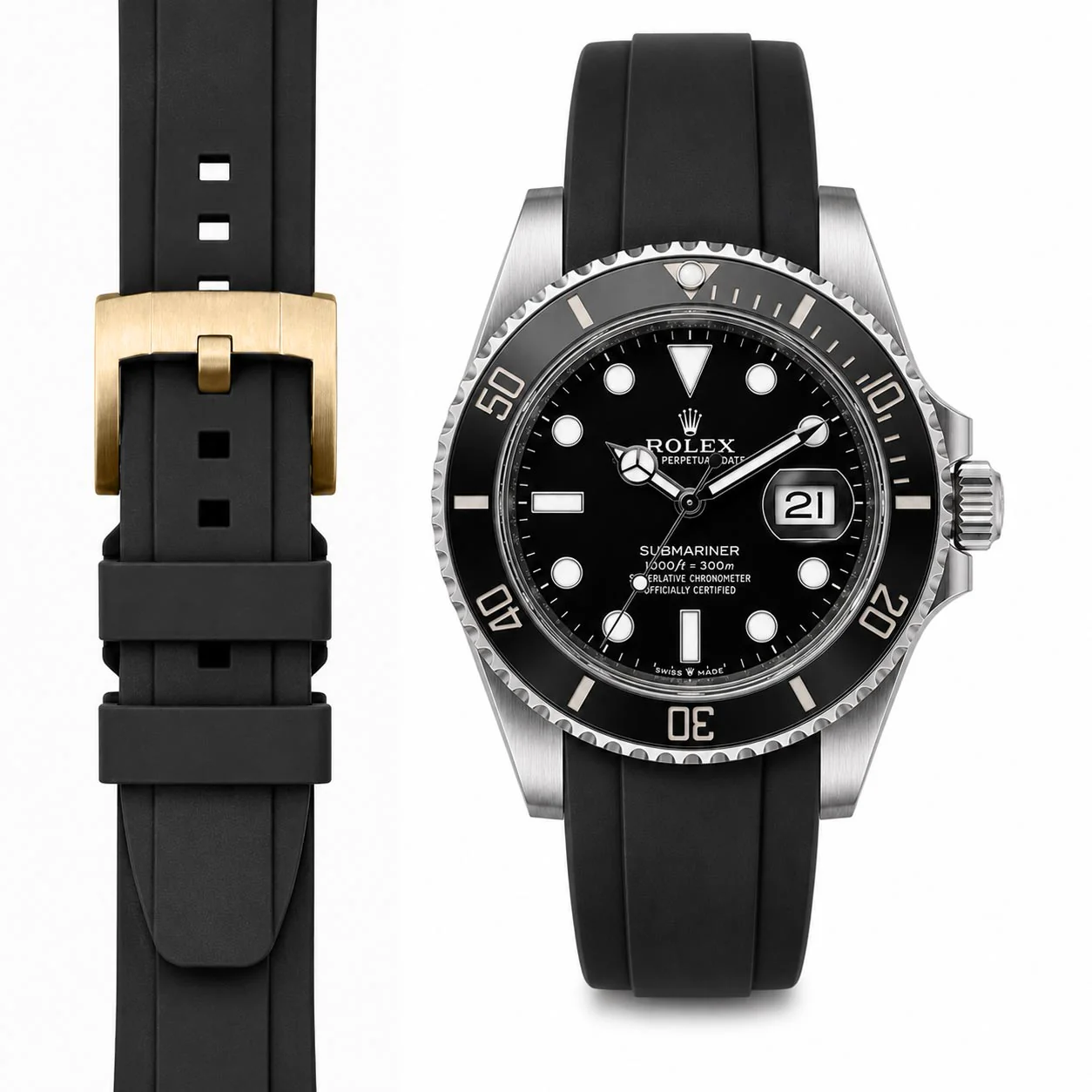 Curved End Rubber Strap for Rolex Submariner 41mm with Tang Buckle (2020 Release) - Image 10