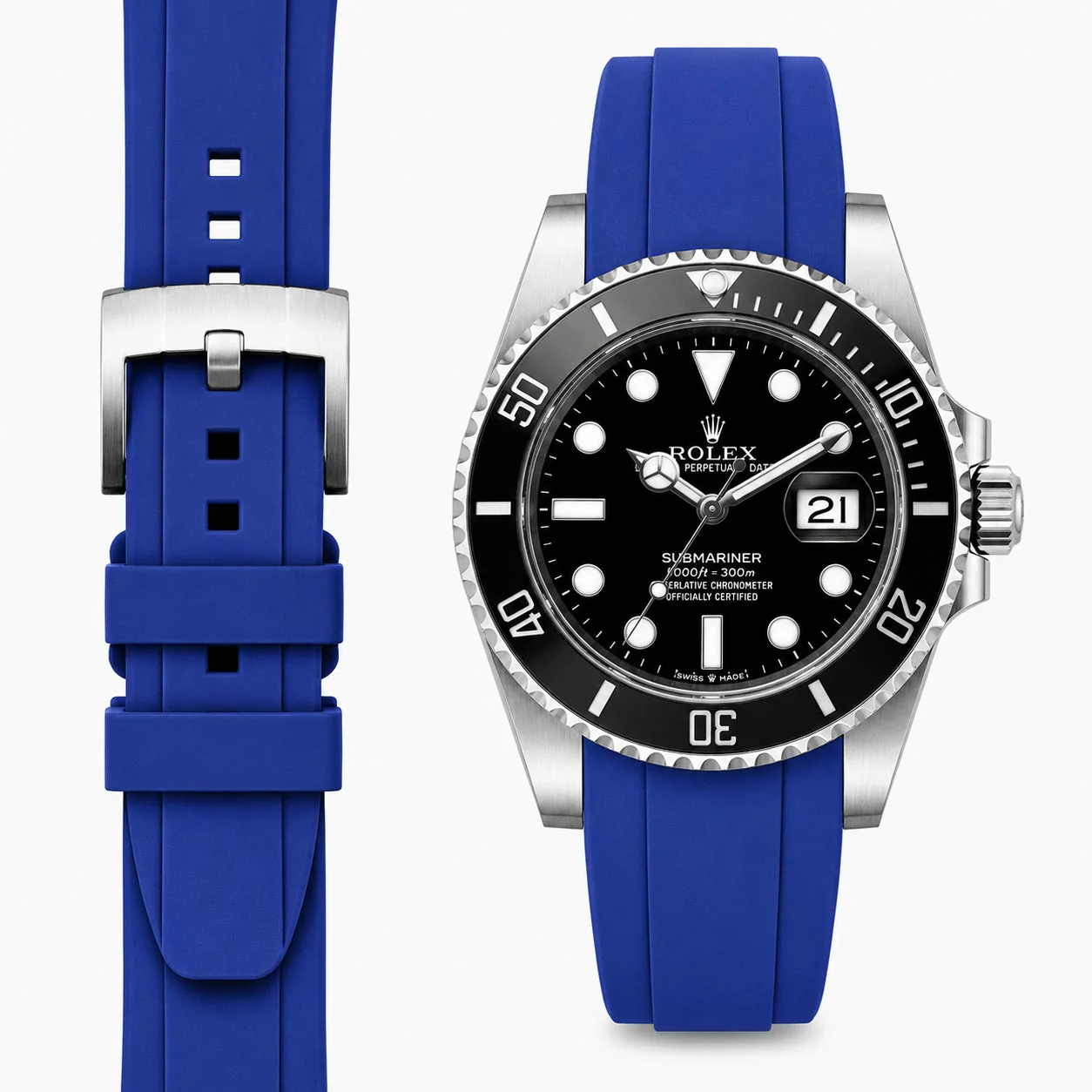 Curved End Rubber Strap for Rolex Submariner 41mm with Tang Buckle (2020 Release) - Image 15