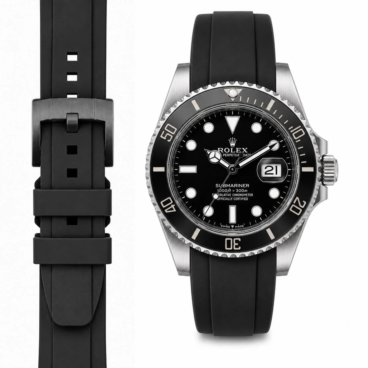 Curved End Rubber Strap for Rolex Submariner 41mm with Tang Buckle (2020 Release) - Image 6