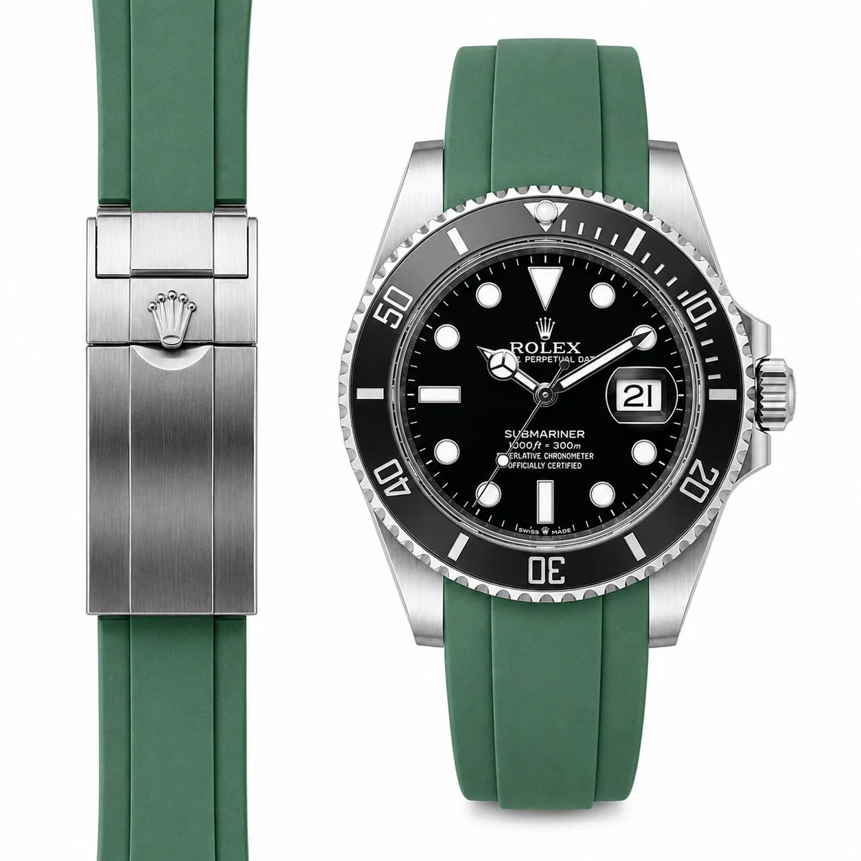 Curved End Rubber Strap for Rolex Submariner 41 Ceramic Deployant (2020 release) - Image 4