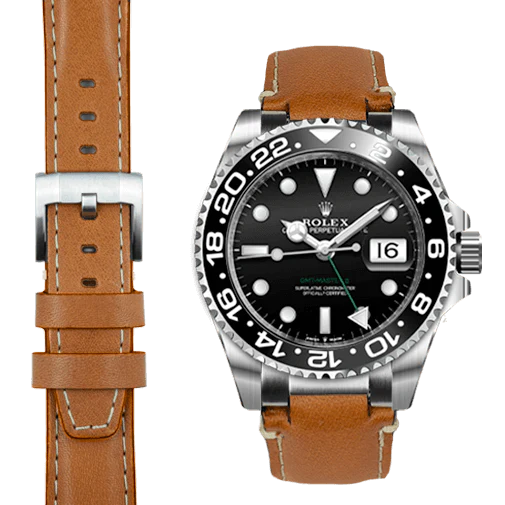 Steel End Link Leather Strap for Rolex GMT Master II Ceramic with Tang Buckle - Image 11