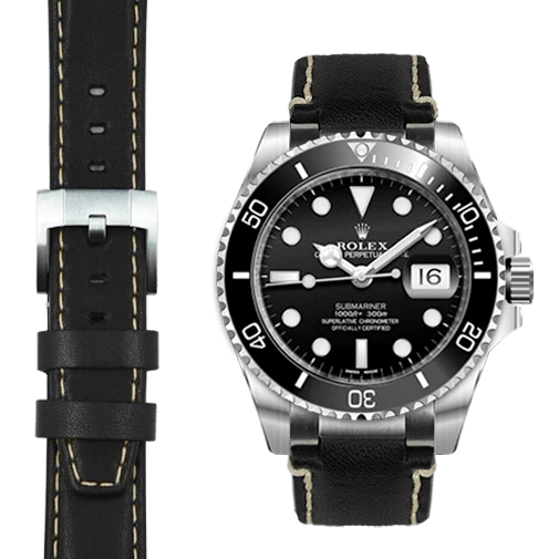 Steel End Link Leather Strap for Rolex Submariner Ceramic with Tang Buckle - Image 6